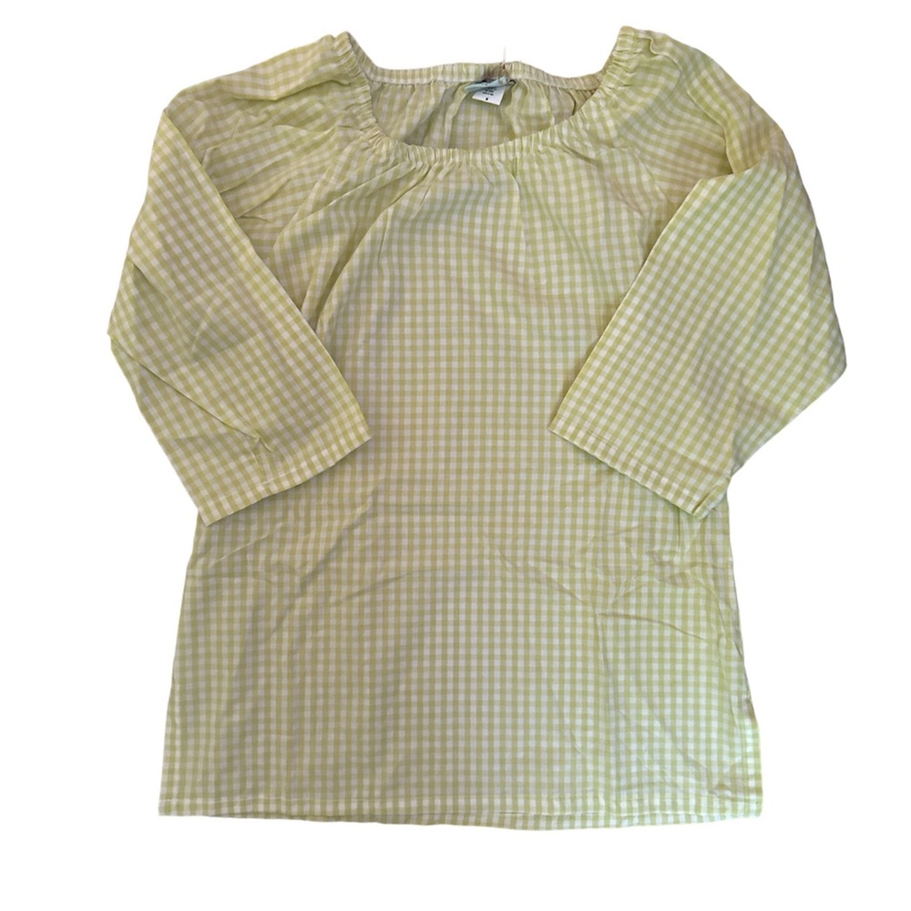 Haley and the Hound Light Green & White Gingham Tunic 3/4 Sleeve Top - Med- NWT